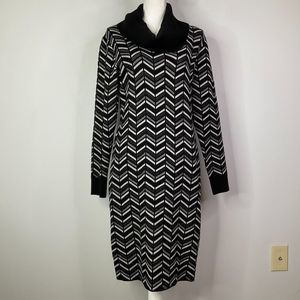 Tahari Sweater Dress Women Size Large Black Dovetail Heather Long Sleeve Heavy